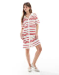 [Miss Selfridge] Miss Selfridge crochet contrast polo button through knit dress in red stripe XS Red stripe