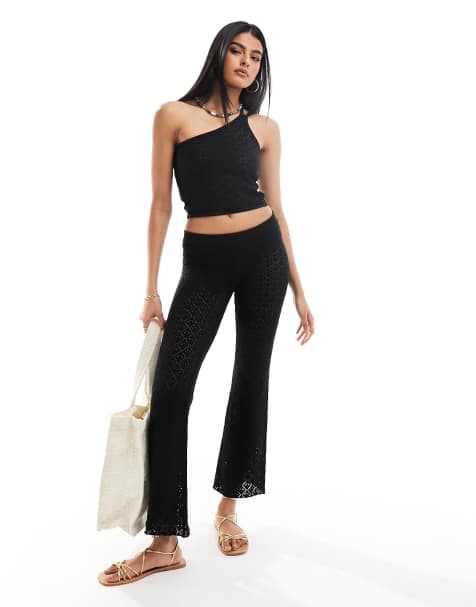 Miss Selfridge crochet flare pants in black (part of a set) - view 1