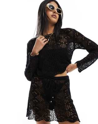 crochet flippy mini skirt in black - part of a set