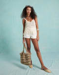 [Miss Selfridge] Miss Selfridge crochet fringe hem singlet top in cream-White XS CREAM