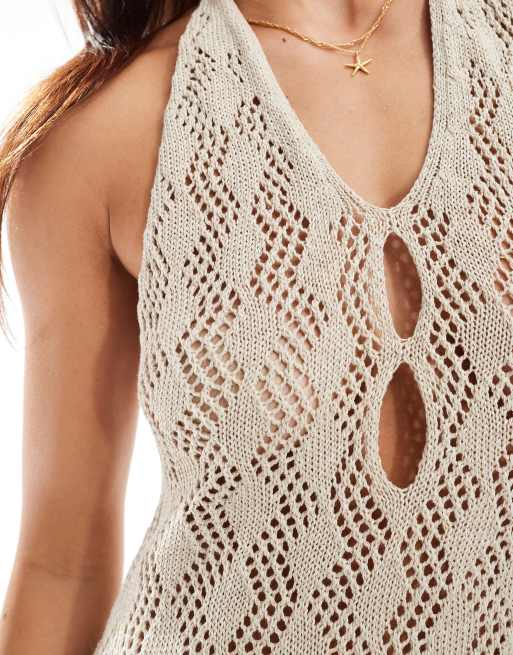 Miss Selfridge crochet halterneck maxi dress