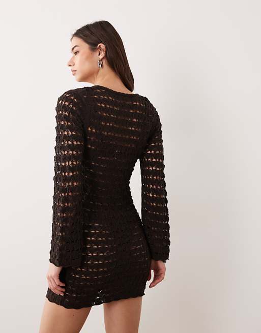 crochet long sleeve dress pattern Full Black / M / Classics Open scooped back 1960s Empire Dress Crochet Pattern,