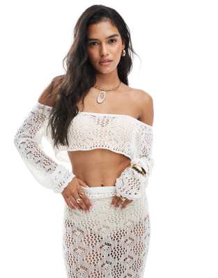 Miss Selfridge Crochet Long Sleeve Super Cropped Beach Top