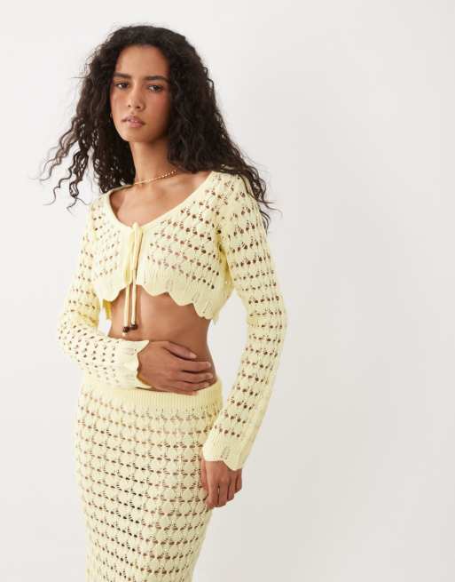 Miss Selfridge crochet co-ord in butter yellow, 2 of 3