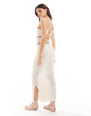 crochet maxi dress in cream-White