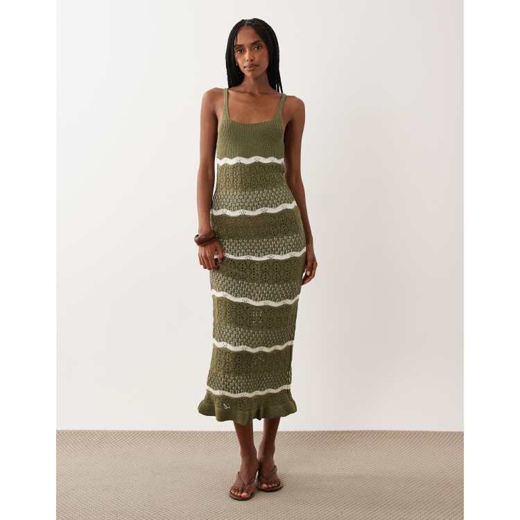 khaki crochet dress Miss Selfridge crochet maxi dress in khaki