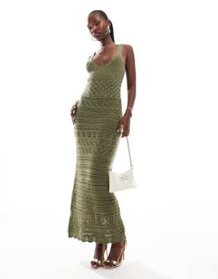 Shop Miss Selfridge crochet maxi dress in khaki Online – Trendy & Affordable Fashion