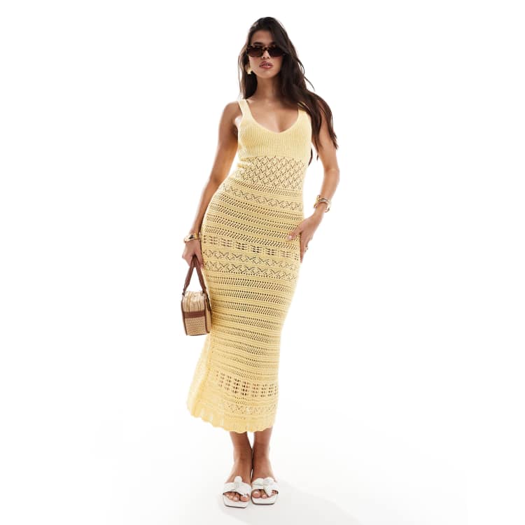 asos yellow crochet dress ASOS Kenny Crochet Beach Maxi Dress in Yellow