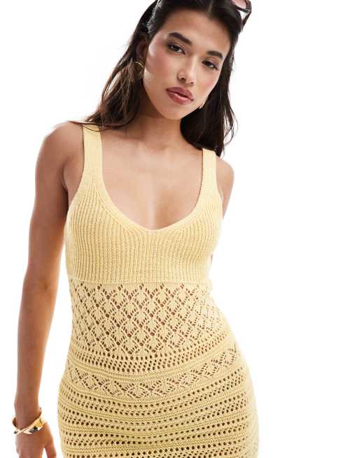 Miss Selfridge crochet maxi dress in yellow