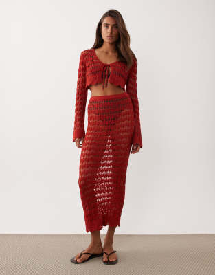 Miss Selfridge crochet maxi skirt in red - part of a set red 7290₽