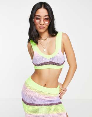 ASYOU knitted stripe crochet bralet co-ord with embroidery in