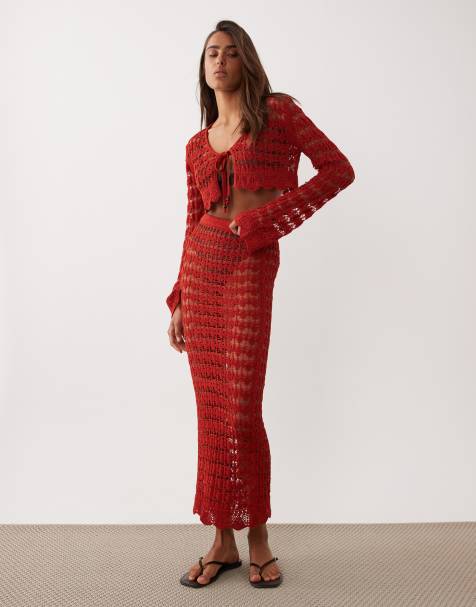 Miss Selfridge crochet set in red - view 1