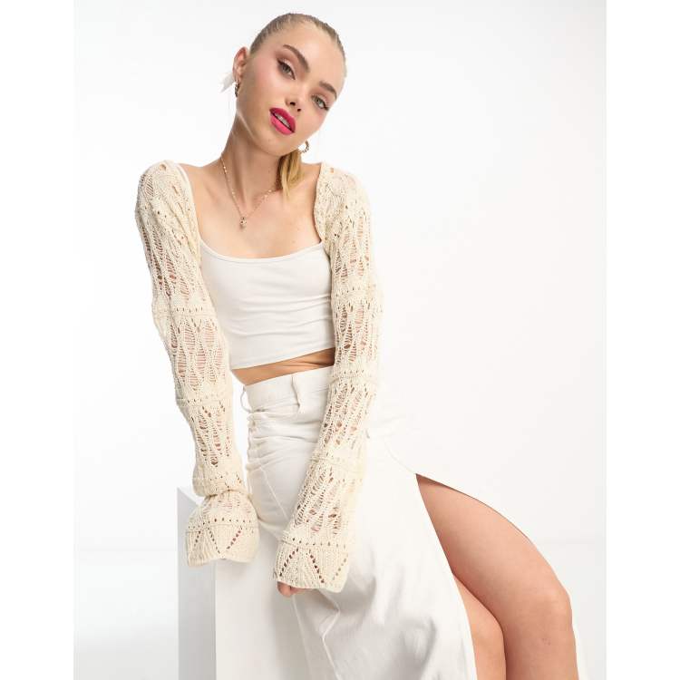 Miss Selfridge crochet shrug in cream