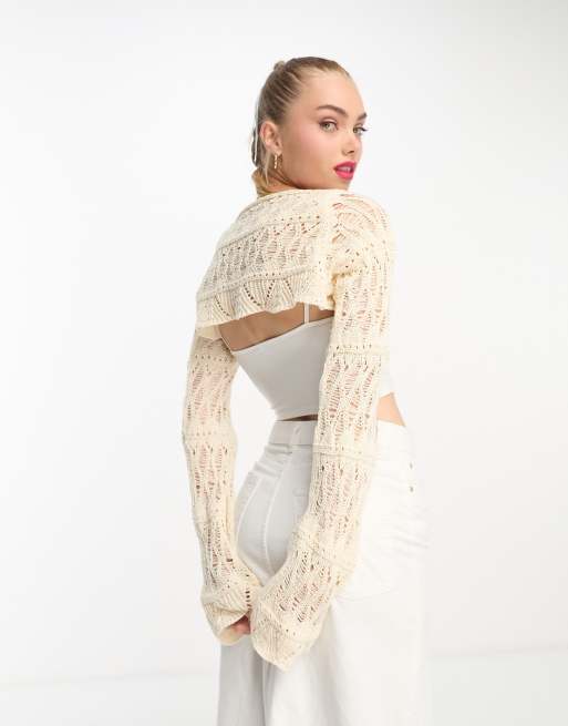 Miss Selfridge crochet shrug in cream