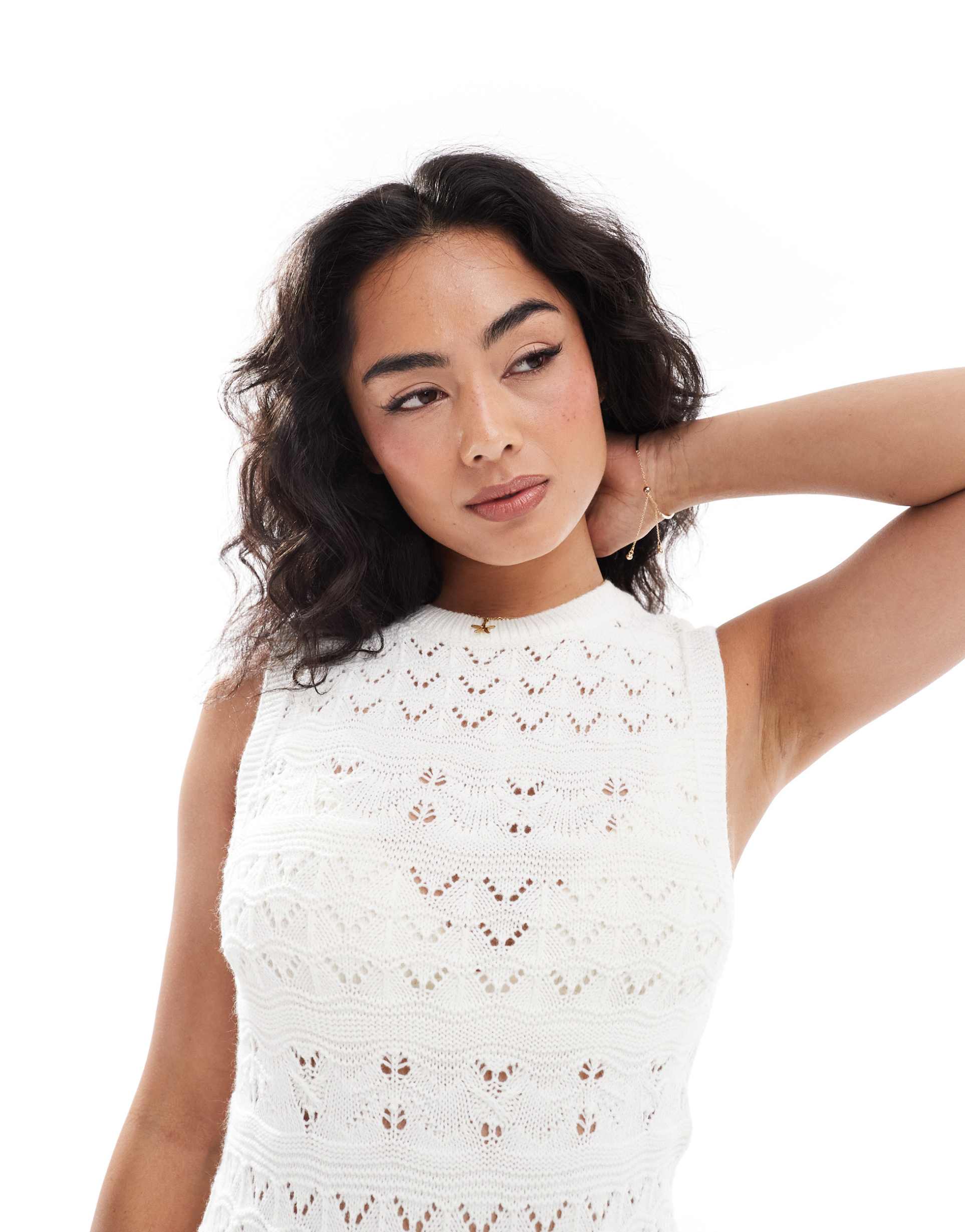 miss selfridge crochet sleeveless mini dress in cream