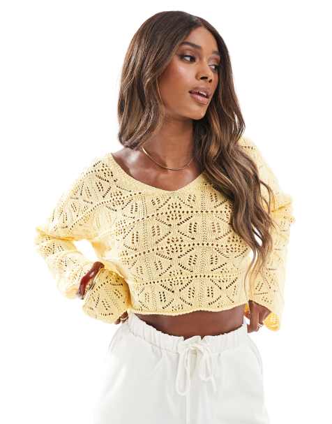 Miss Selfridge crochet slouchy jumper in yellow - view 1