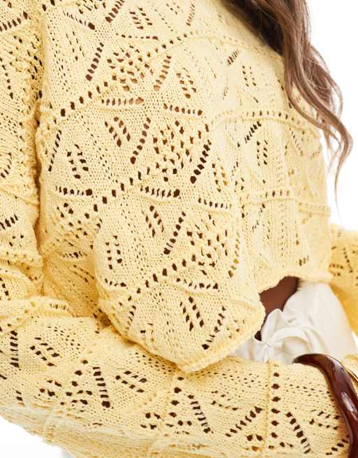 Miss Selfridge crochet slouchy sweater in buttermilk yellow, 3 of 4