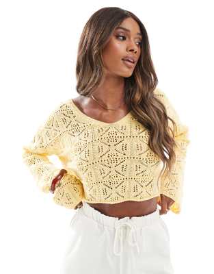 Miss Selfridge Crochet Slouchy Sweater In Yellow