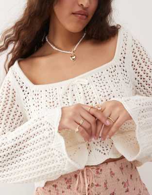 MISS SELFRIDGE CROCHET SQUARE NECK LONG SLEEVE SWEATER 