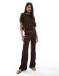 [Miss Selfridge] Miss Selfridge crochet straight leg beach pants in chocolate (part of a set)-Brown L Chocolate