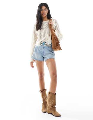 Miss Selfridge Crochet Tassel Hem Boho Sweater In White