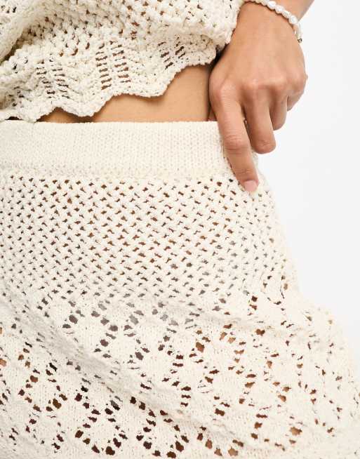 Miss Selfridge crochet textured knit mini skirt in cream