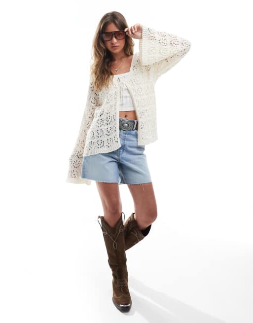 Miss Selfridge tie front boho cardigan in cream