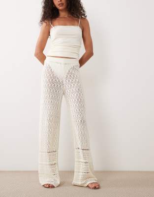 Miss Selfridge Crochet Wide Leg Pants In White