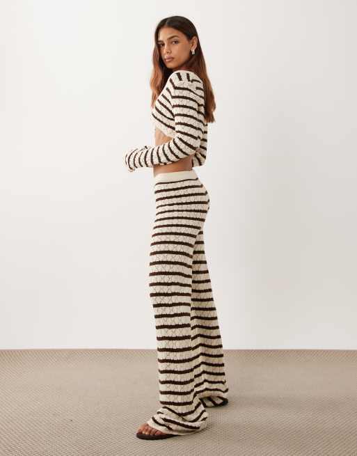 Miss Selfridge crochet wide leg pants in stripe (Part of a set), 3 of 5