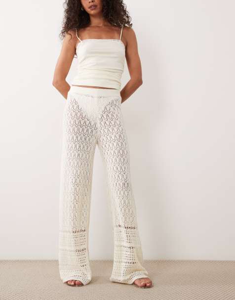 Miss Selfridge crochet wide leg trouser in cream - view 1