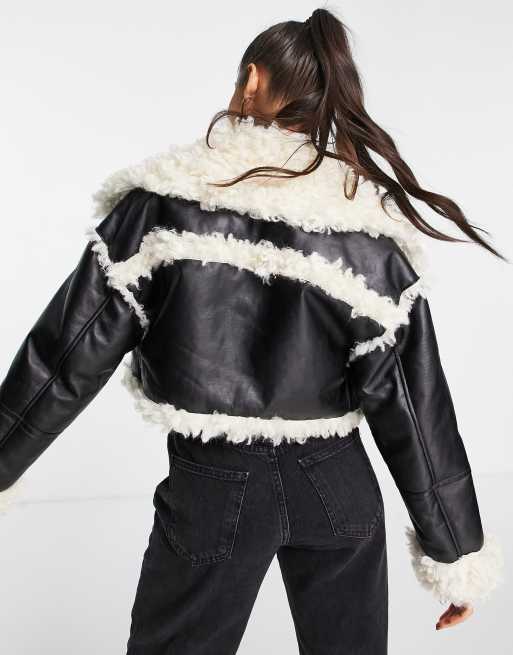 Petite crop borg trim flying outlet jacket