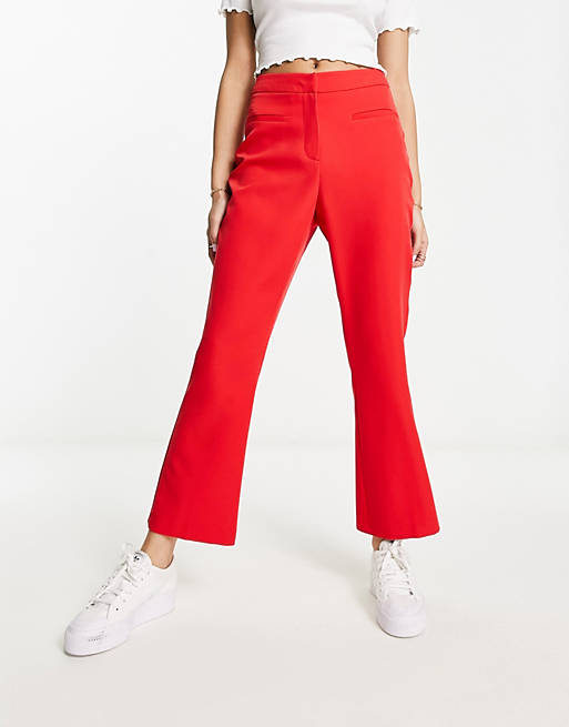 Miss Selfridge crop kickflare pants in red | ASOS