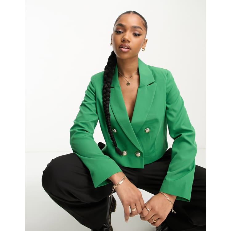 Miss Selfridge crop military blazer in bright green
