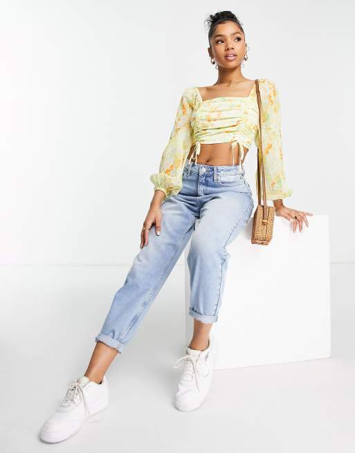 Miss Selfridge - Crop top in chiffon a fiori sfumato, 3 di 4
