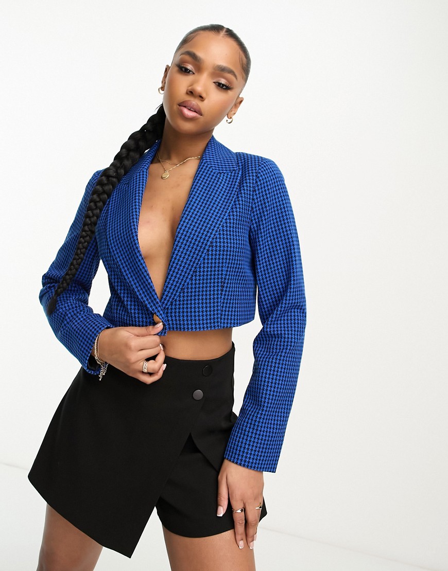 Miss Selfridge cropped blazer co-ord in blue check