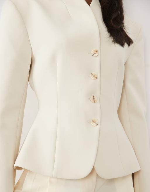 Miss Selfridge - Cropped blazer zonder kraag in ivoorwit, 4 van 4