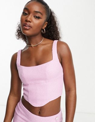 Miss Selfridge cropped boucle corset top co-ord in pink - ASOS Price Checker