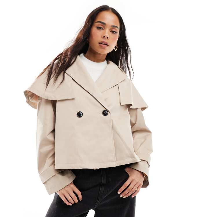 Miss Selfridge cropped cape trench in stone | ASOS
