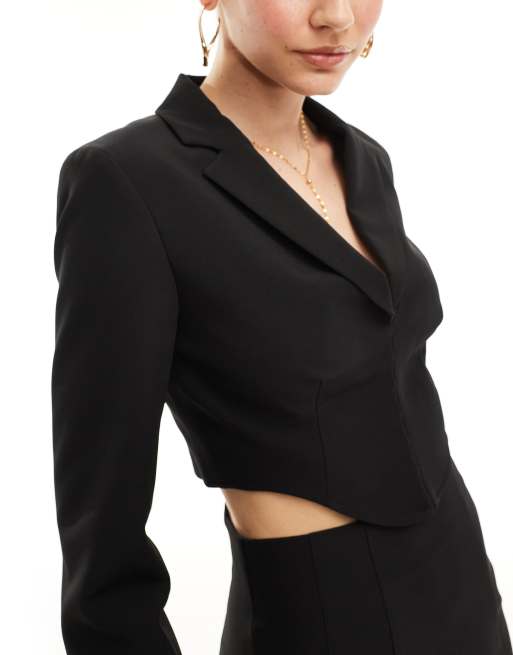 Miss Selfridge cropped corset blazer in black part of a set ASOS