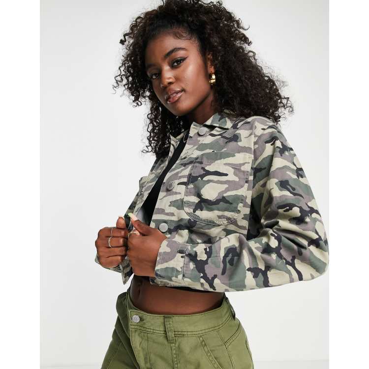 Women's camouflage denim outlet jacket