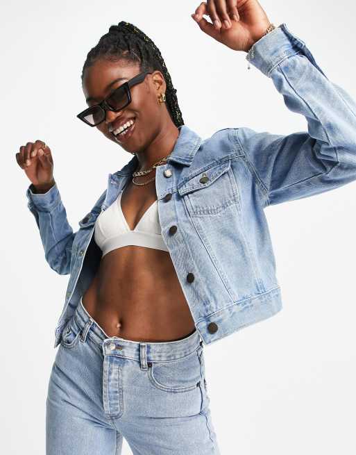 Womens cropped denim store jacket