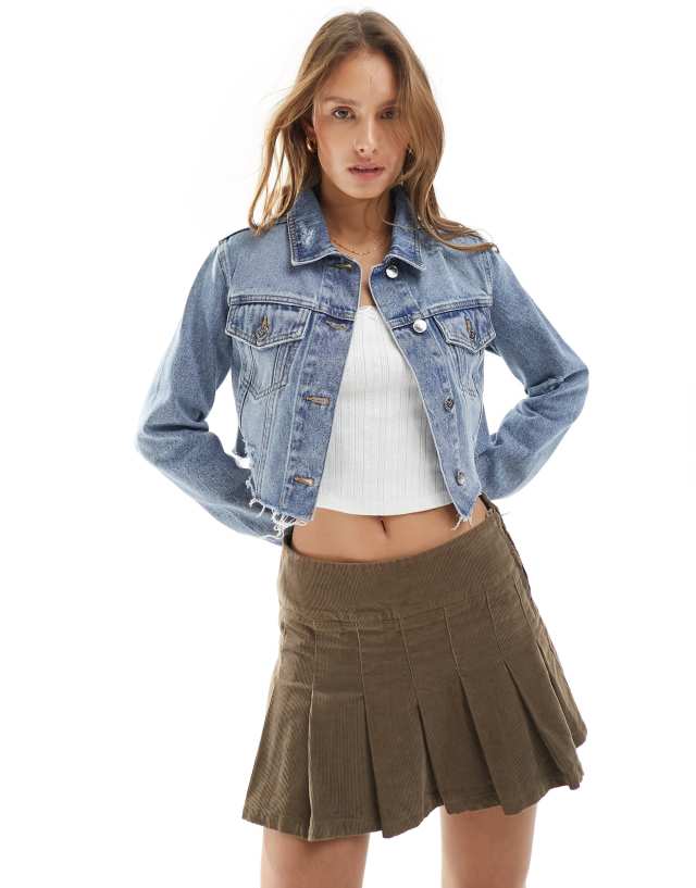 Miss Selfridge - cropped denim jacket with raw hem