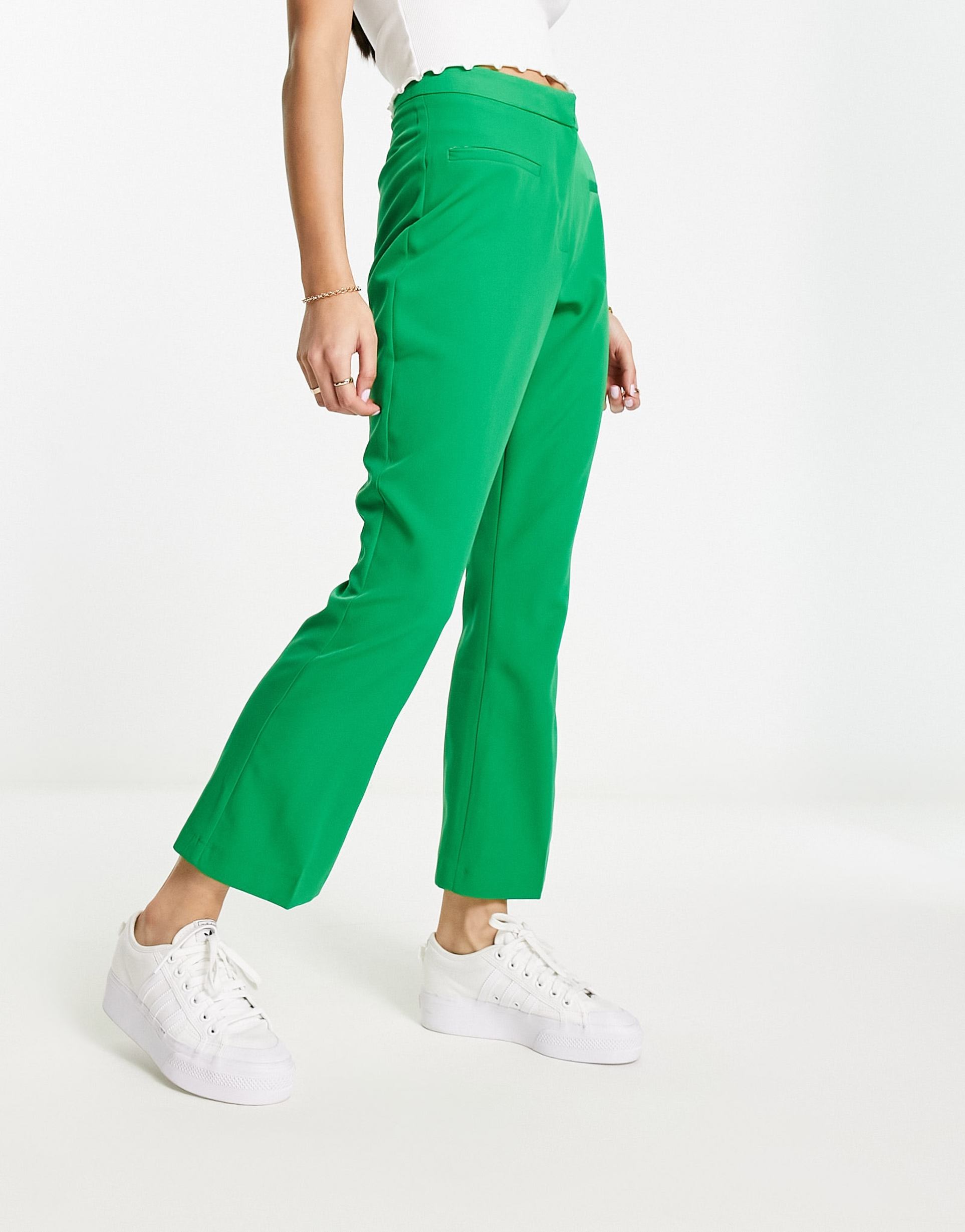 miss selfridge cropped flare pants in green