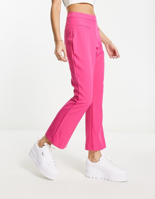 Miss Selfridge cropped flare pants in hot pink