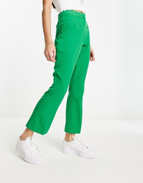 Miss Selfridge cropped flare trouser in green - view 1