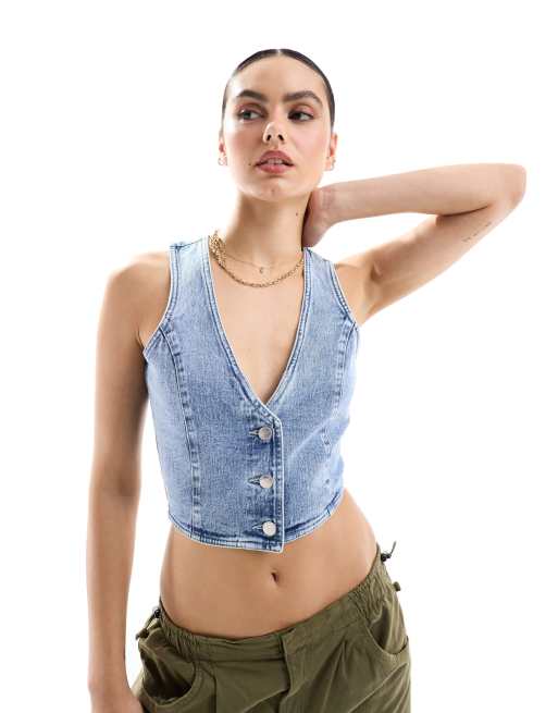 Miss Selfridge - Cropped gilet in blauwe wassing