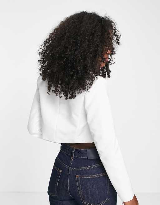 Miss Selfridge - Cropped hvid blazer med rhinstens-kant - Del af sæt, 2 af 4