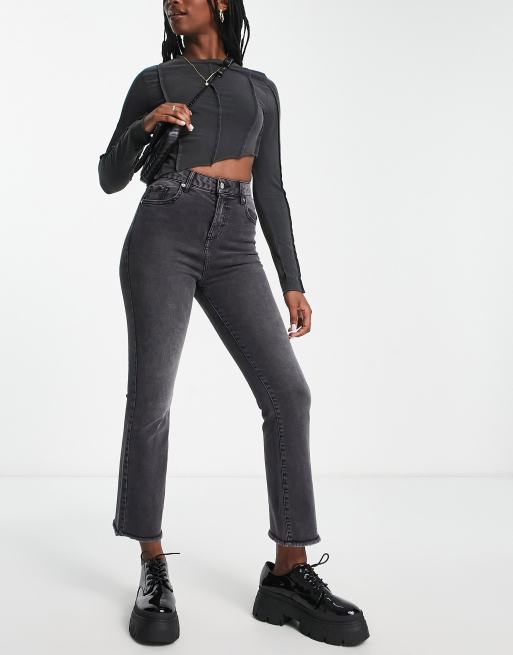 Miss Selfridge cropped kickflare jeans in black 
