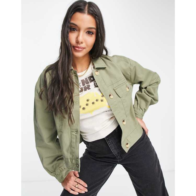 Miss Selfridge cropped shacket in khaki ASOS