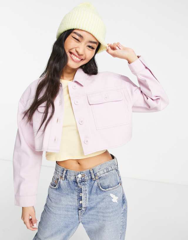 Miss Selfridge cropped shacket in lilac